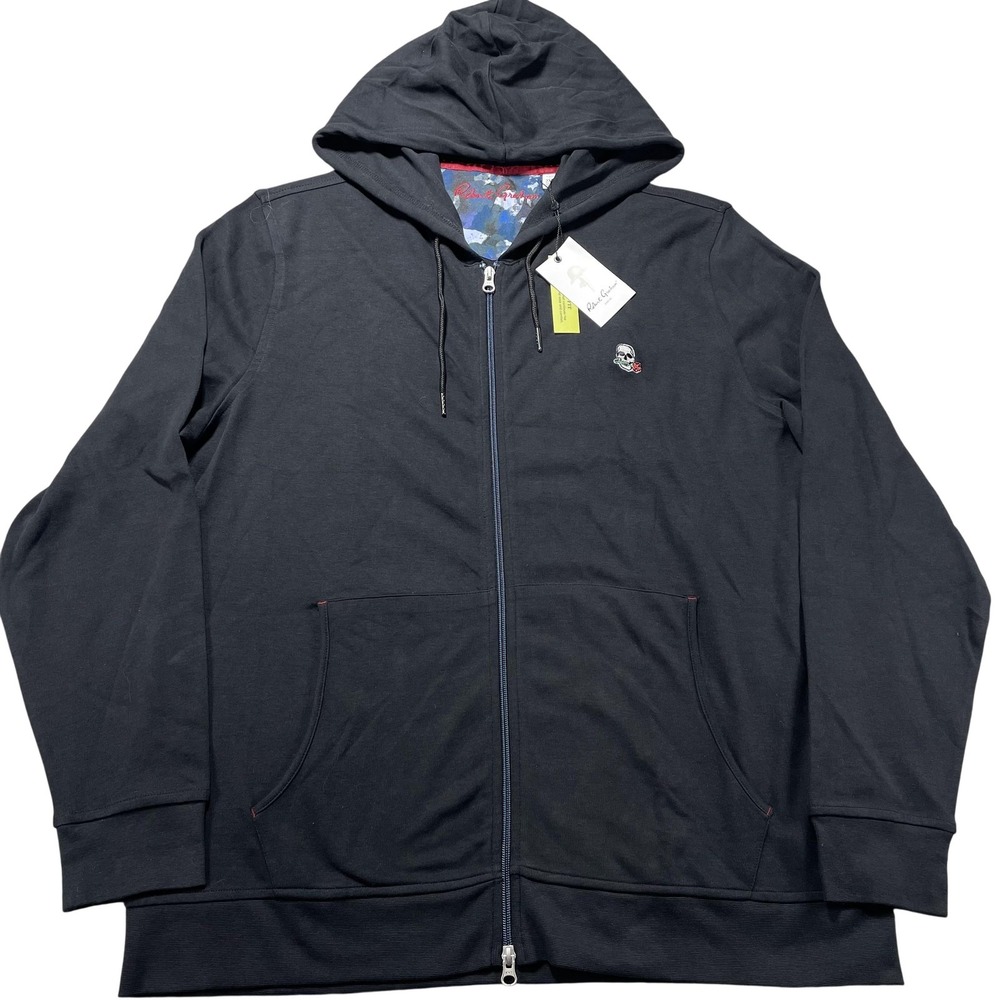 Robert Graham Hoodie Mens 2XL Black Logo Skull Full Zip Sweatshirt Jersey Knit